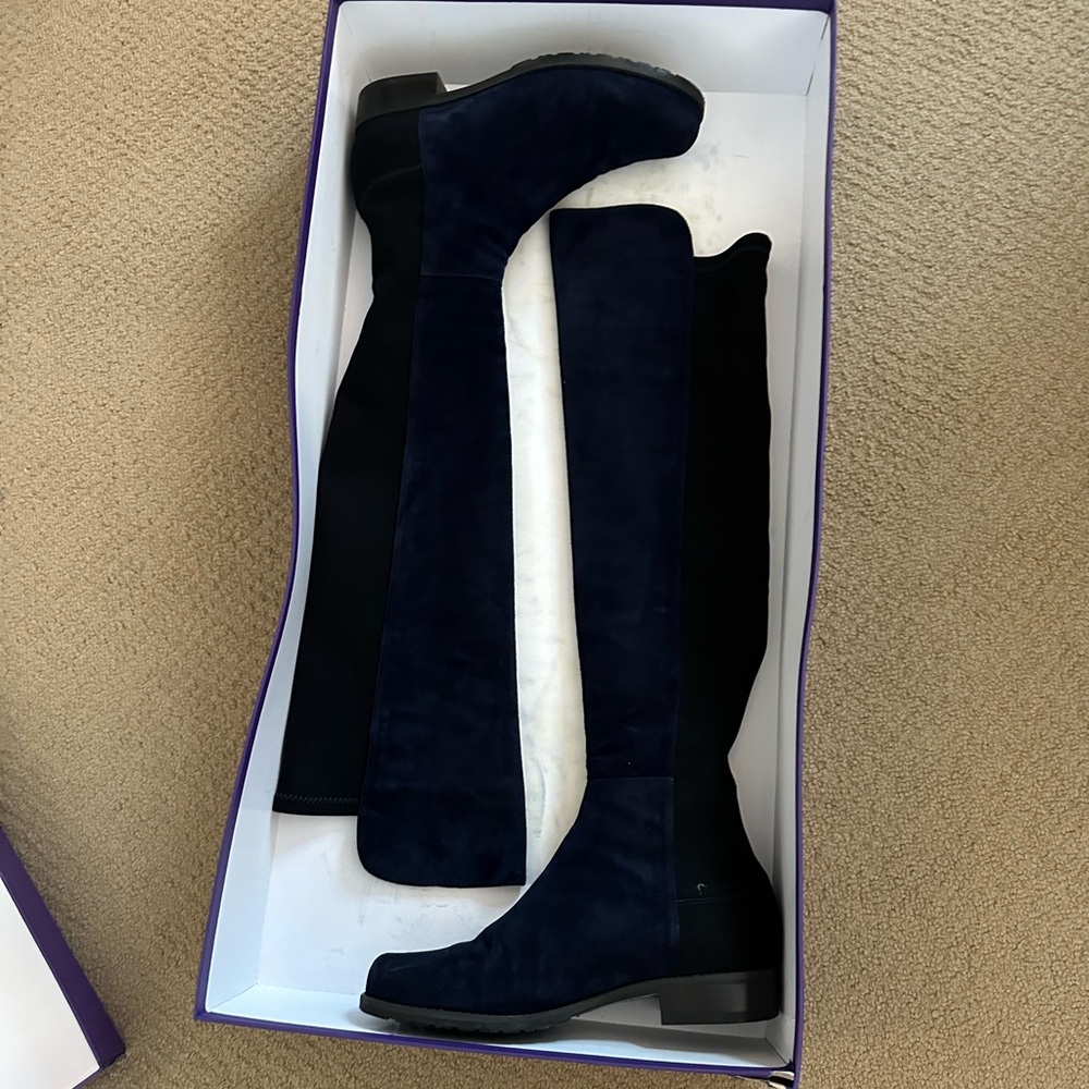 Stuart Weitzman 5050 boot in blue suede